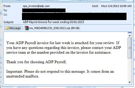 ADP Payroll Scam, Thirtyseven4 Antivirus Adds Detection