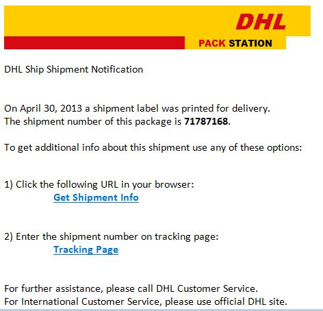 DHL Scam Detected by Thirtyseven4 Antivirus