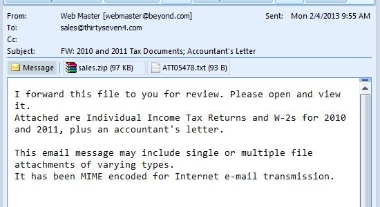 Trojan Tax Season Scam, Thirtyseven4 Antivirus Detects