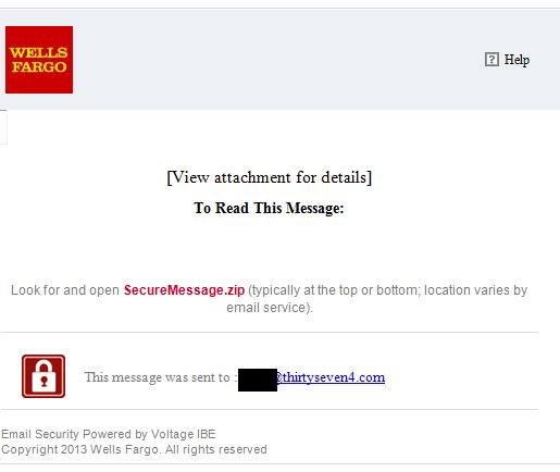 Trojan Disguised as Wells Fargo Secure Message